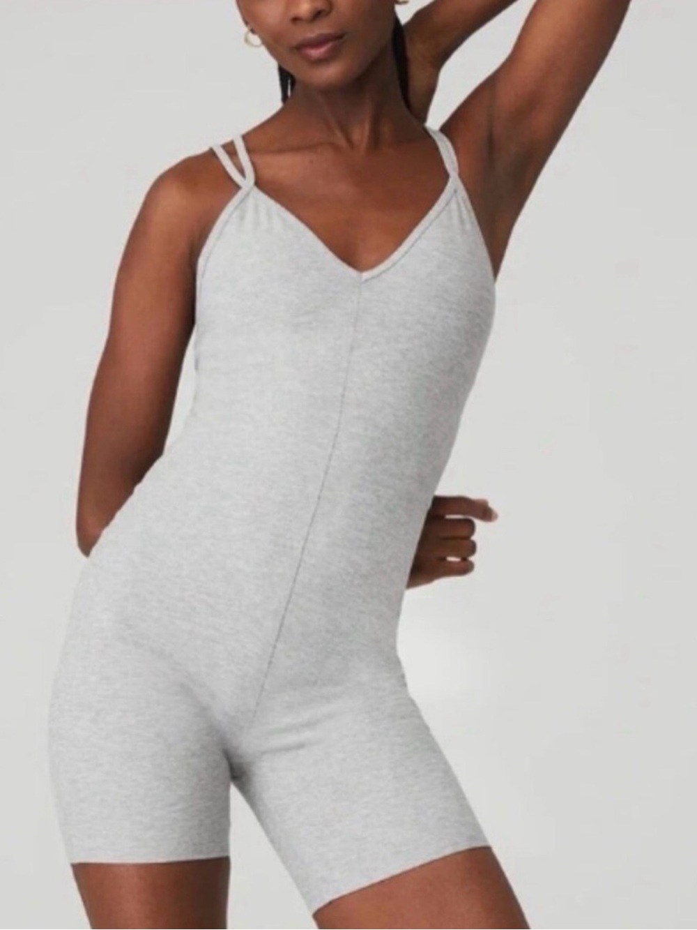 Alo Light Gray Double-Strap Romper Bodysuit